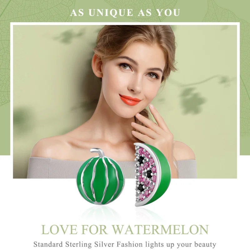 (Bild für) Silberne Wassermelonen-Liebes-Ohrstecker im Pandora-Stil - SCE105 - Ansicht 3
