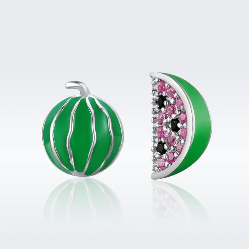 (Bild für) Silberne Wassermelonen-Liebes-Ohrstecker im Pandora-Stil - SCE105 - Ansicht 4