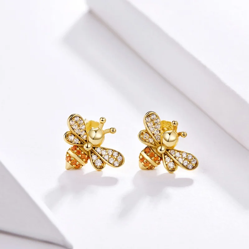 (Bild für) Vergoldete Reiki-Bienen-Ohrstecker im Pandora-Stil - SCE344-B - Ansicht 2