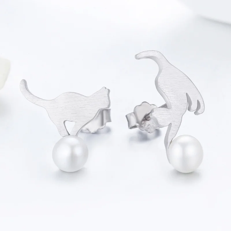 (Bild für) Verspielte Kätzchen-Ohrstecker im Pandora-Stil aus Silber - SCE235 - Ansicht 4