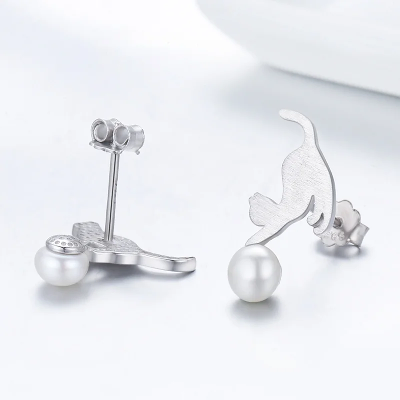 (Bild für) Verspielte Kätzchen-Ohrstecker im Pandora-Stil aus Silber - SCE235 - Ansicht 5