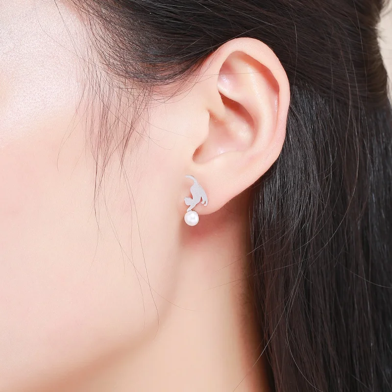 (Bild für) Verspielte Kätzchen-Ohrstecker im Pandora-Stil aus Silber - SCE235 - Ansicht 6