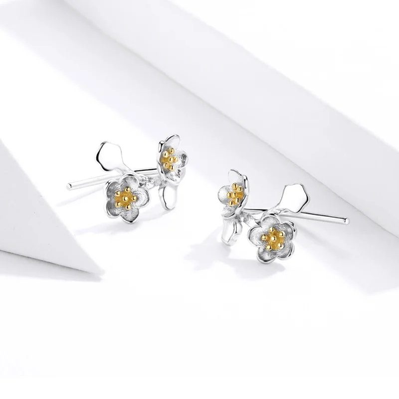 (Bild für) Zweifarbige zweifarbige Sakura-Ohrstecker im Pandora-Stil - SCE778 - Ansicht 3
