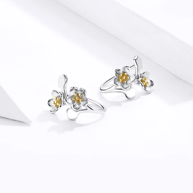 (Bild für) Zweifarbige zweifarbige Sakura-Ohrstecker im Pandora-Stil - SCE778 - Ansicht 4