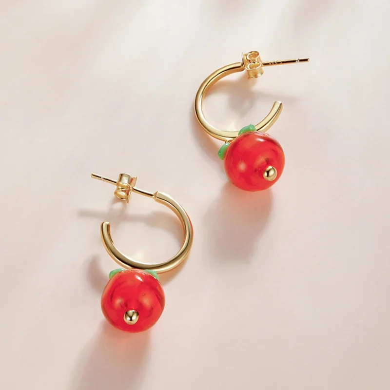 (Bild für) Hängende Ohrringe aus Glas im Pandora-Stil mit Persimmon-Motiv - SCE1212 - Ansicht 2