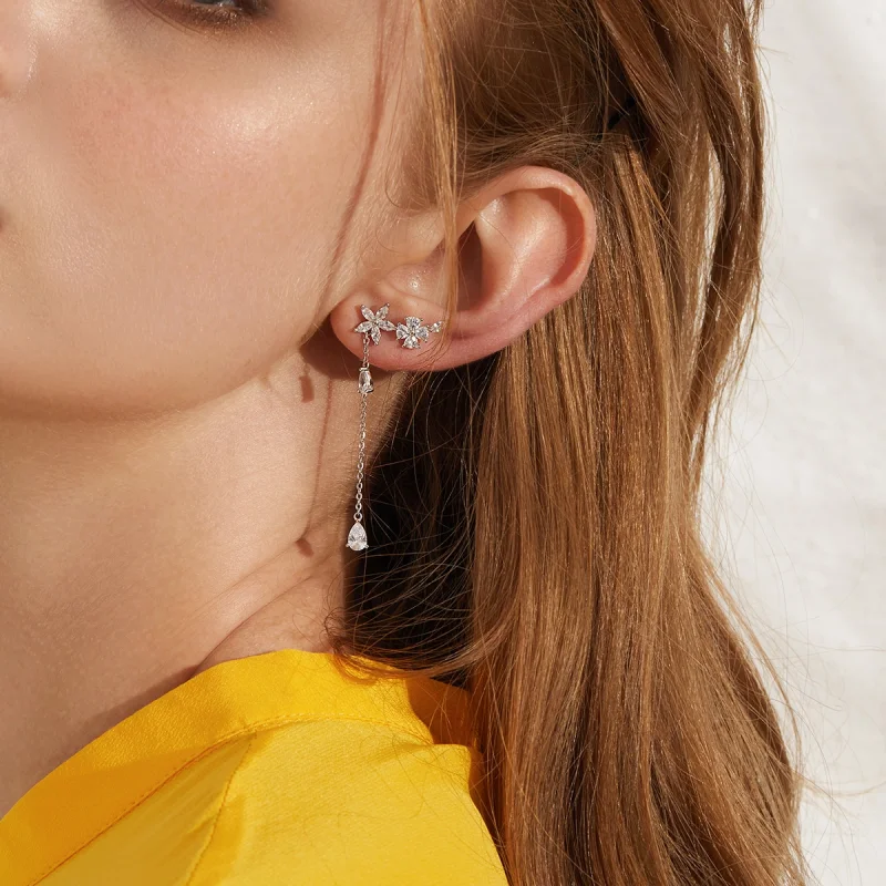 (Bild für) Hängende Ohrringe im Pandora-Stil mit Blumenmotiv - BSE288 - Ansicht 9