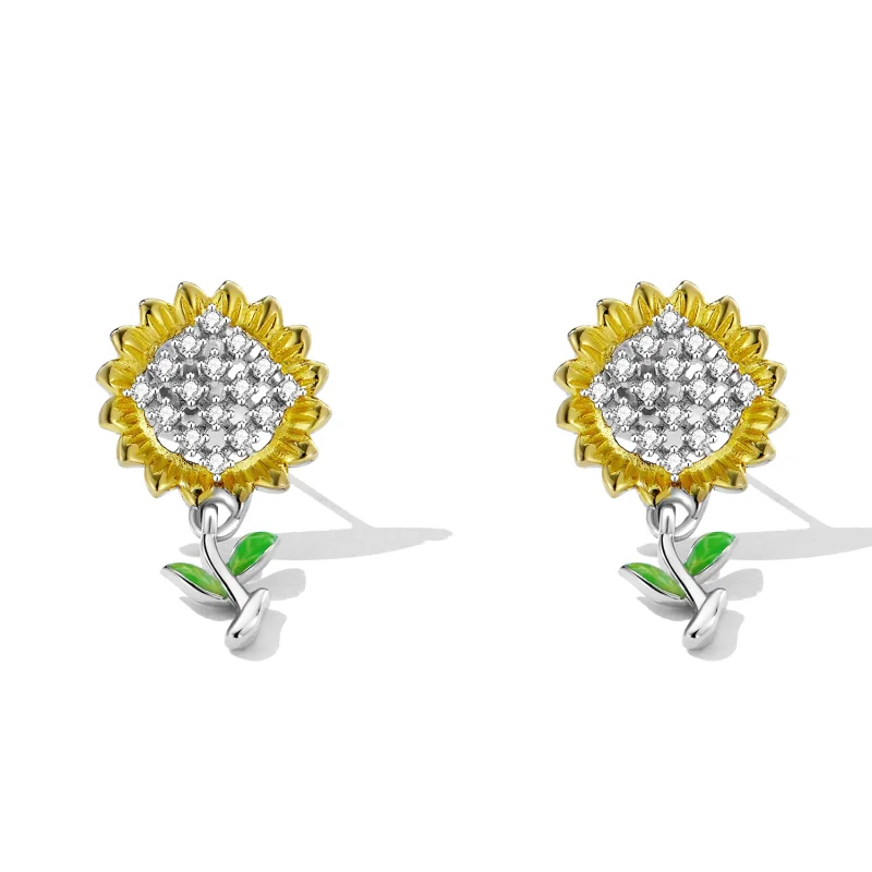 (Bild für) Hängende Ohrringe im Sonnenblumen-Stil im Pandora-Stil - SCE1471 - Ansicht 2