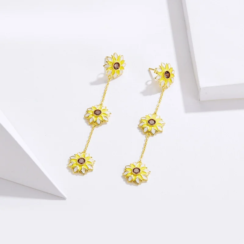 (Bild für) Hängende Ohrringe mit Sonnenblume im Pandora-Stil - BSE187 - Ansicht 2
