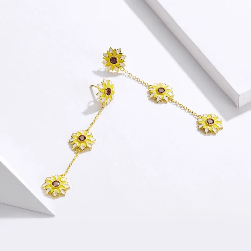 (Bild für) Hängende Ohrringe mit Sonnenblume im Pandora-Stil - BSE187 - Ansicht 3
