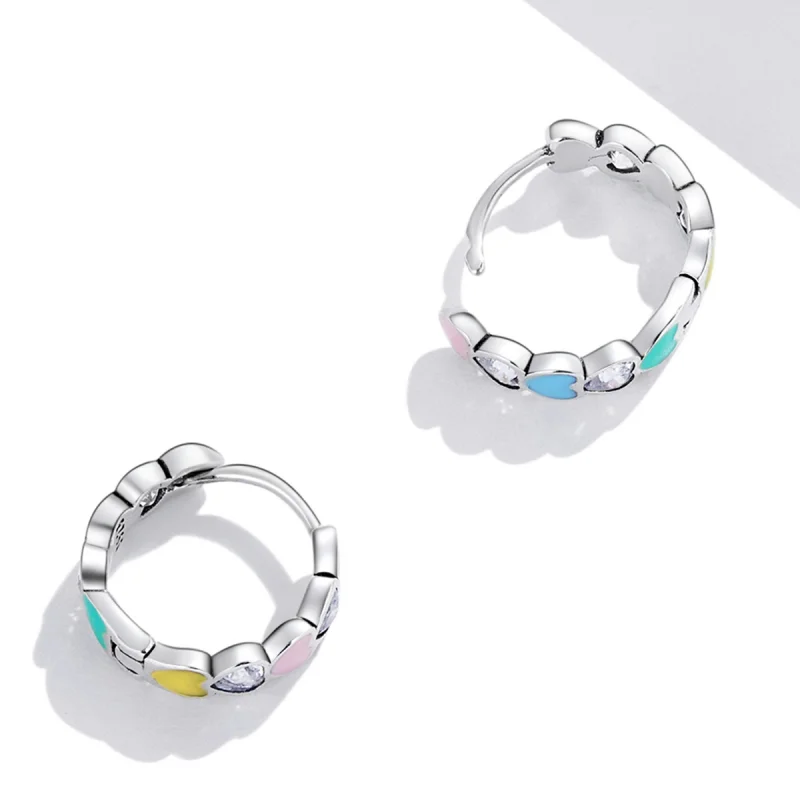 (Bild für) Regenbogen-Herz-Creolen im Pandora-Stil - SCE1342 - Ansicht 4
