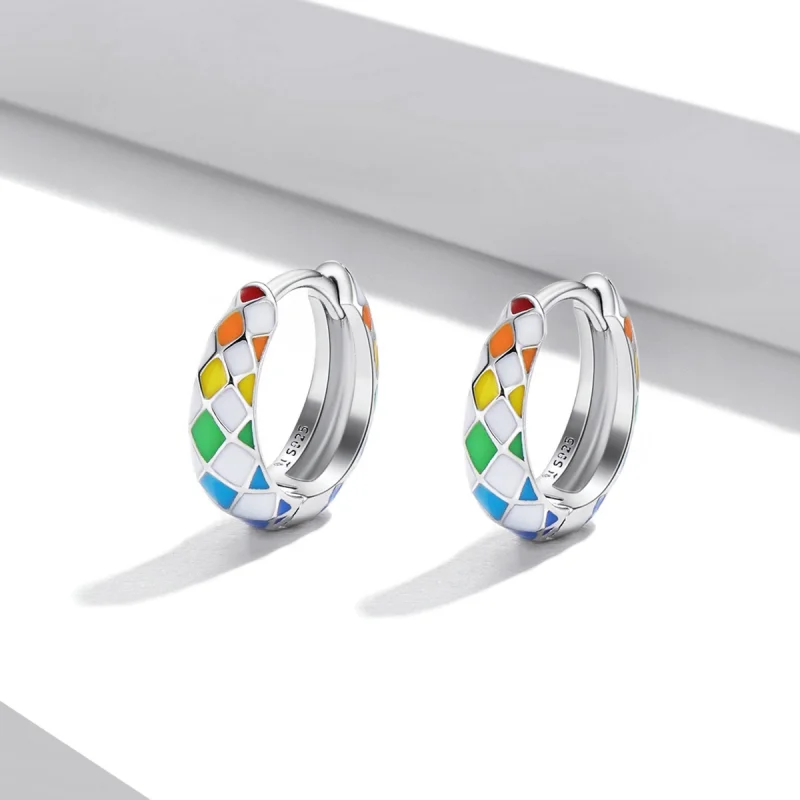 (Bild für) Regenbogen-Schachbrett-Creolen im Pandora-Stil - SCE1351 - Ansicht 2