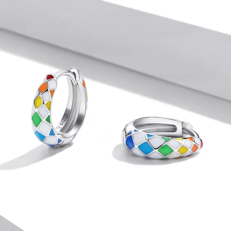 (Bild für) Regenbogen-Schachbrett-Creolen im Pandora-Stil - SCE1351 - Ansicht 4