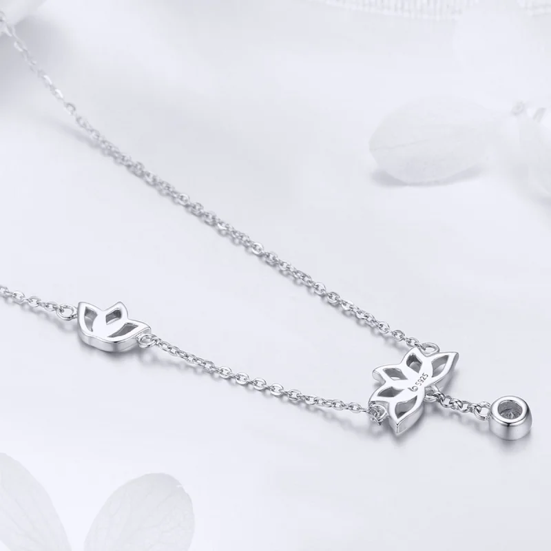 (Bild für) Halskette mit frischem Lotus-Anhänger aus Silber im Pandora-Stil - BSN012 - Ansicht 2