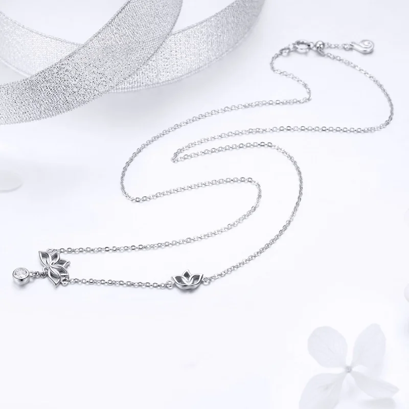 (Bild für) Halskette mit frischem Lotus-Anhänger aus Silber im Pandora-Stil - BSN012 - Ansicht 3