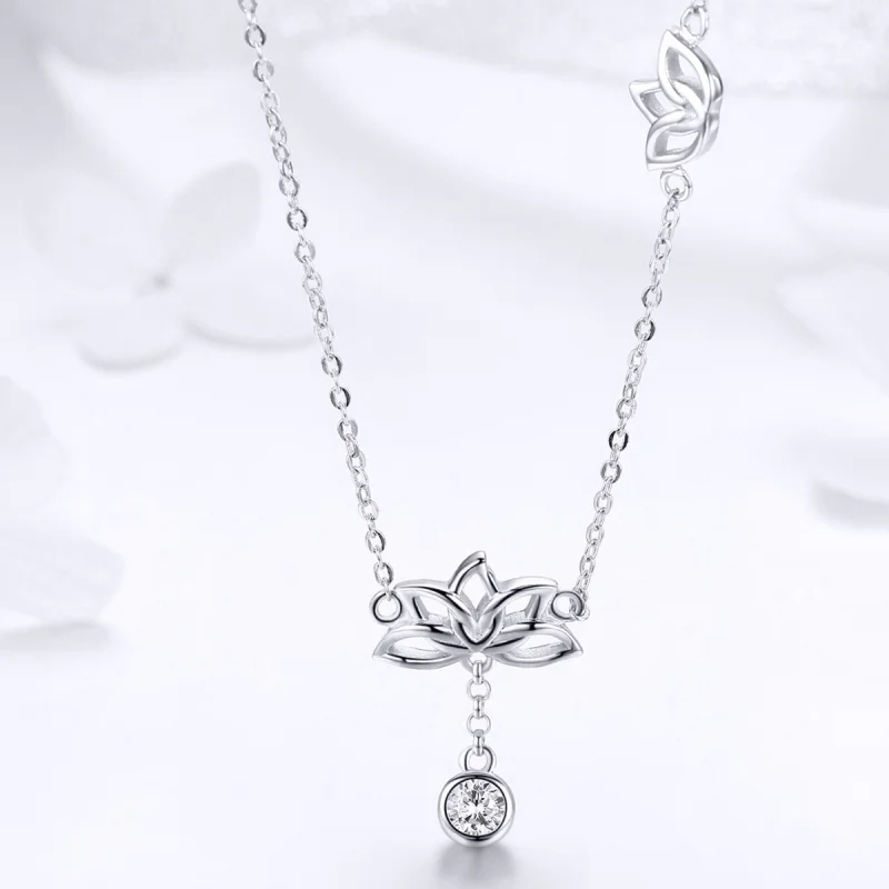 (Bild für) Halskette mit frischem Lotus-Anhänger aus Silber im Pandora-Stil - BSN012 - Ansicht 4