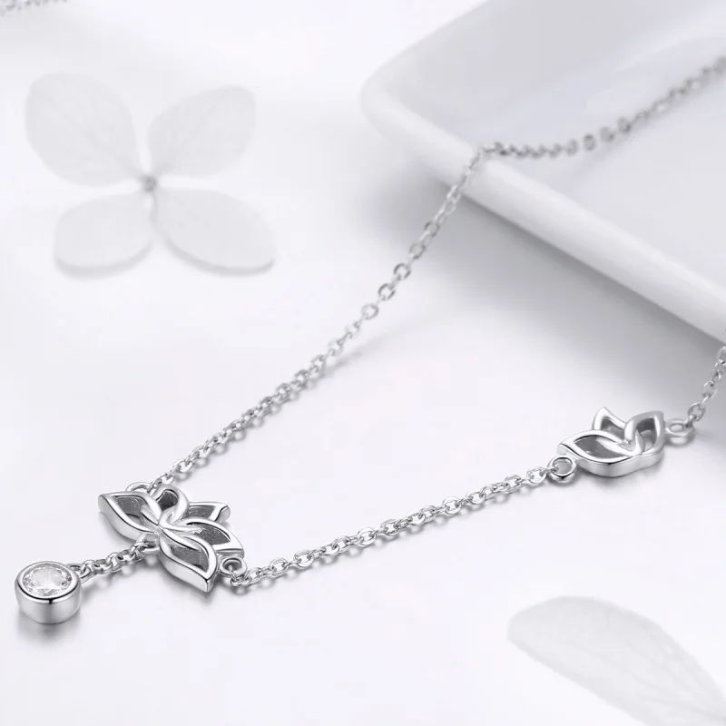 (Bild für) Halskette mit frischem Lotus-Anhänger aus Silber im Pandora-Stil - BSN012 - Ansicht 5