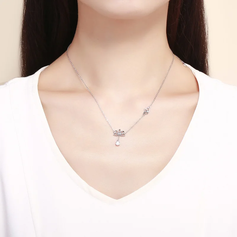 (Bild für) Halskette mit frischem Lotus-Anhänger aus Silber im Pandora-Stil - BSN012 - Ansicht 6