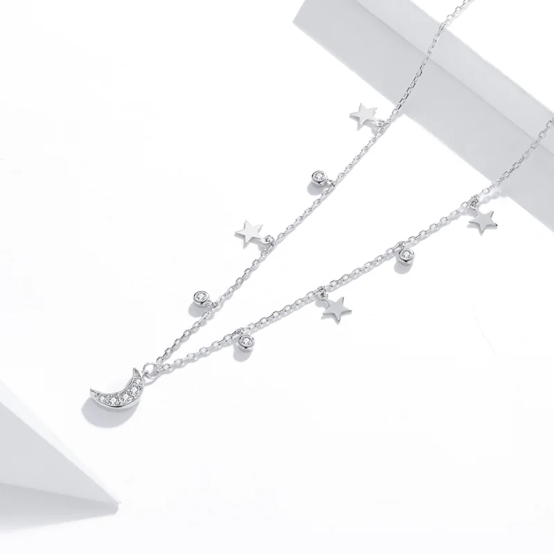 (Bild für) Halskette mit Traum-Stern-Mond-Anhänger im Pandora-Stil aus Silber - SCN420 - Ansicht 3