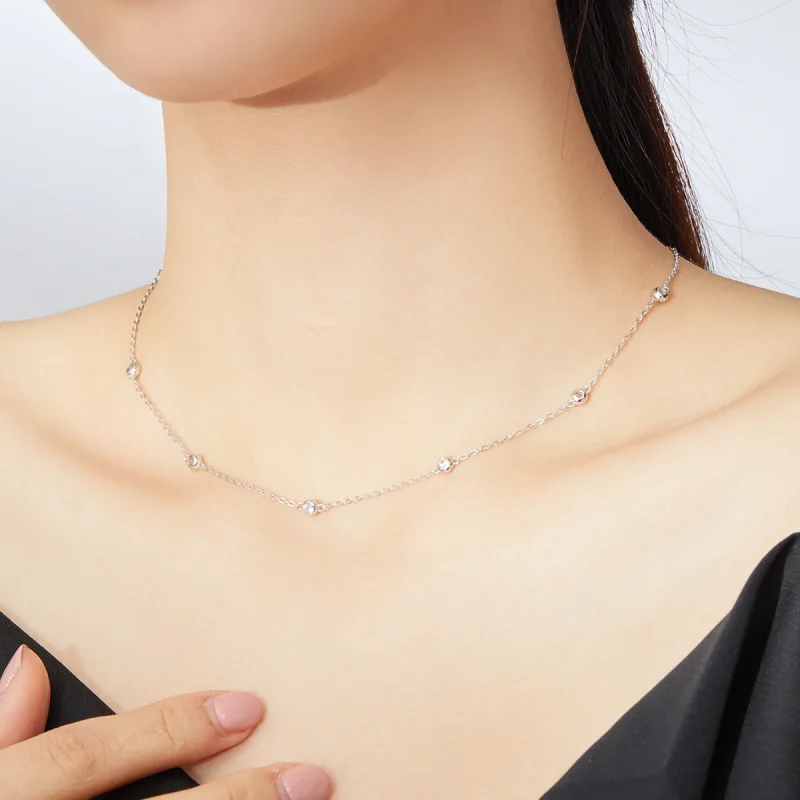 (Bild für) Romantische Glanz-Kettenhalskette im Pandora-Stil aus Silber - SCN393 - Ansicht 9