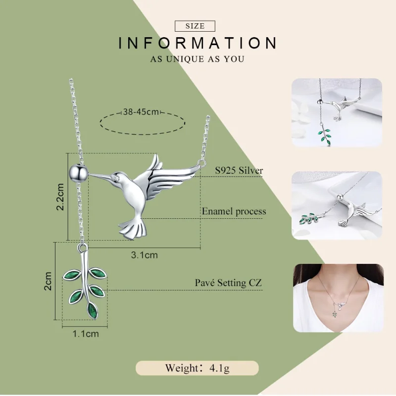 (Bild für) Silberne Halskette „Grüße von Kolibris“ im Pandora-Stil - SCN217 - Ansicht 4