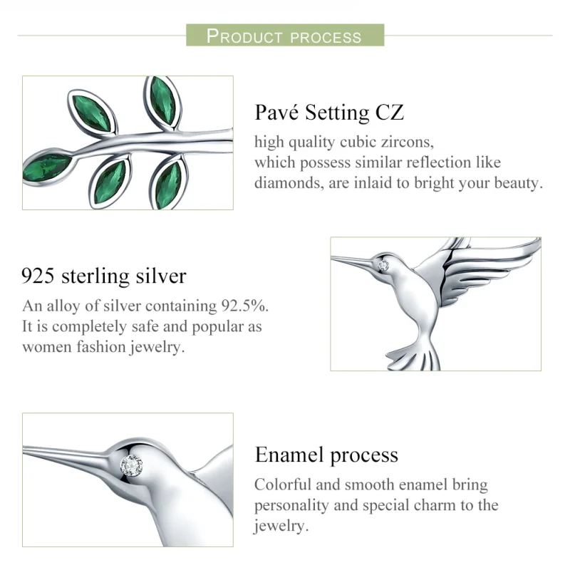 (Bild für) Silberne Halskette „Grüße von Kolibris“ im Pandora-Stil - SCN217 - Ansicht 5