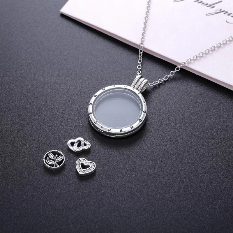 (Bild für) Großes schwebendes PANDORA-Medaillon und Love & Family Petites-Halskette - R8000 - Ansicht 2