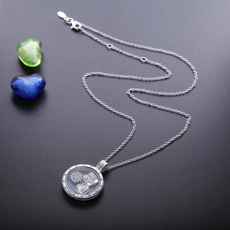 (Bild für) Großes schwebendes PANDORA-Medaillon und Love & Family Petites-Halskette - R8000 - Ansicht 3