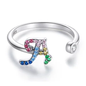 (Bild für) Bunter offener Ring im Pandora-Stil mit Buchstabe A - SCR723-A