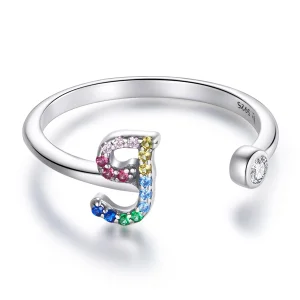 (Bild für) Bunter offener Ring im Pandora-Stil mit Buchstabe J - SCR723-J