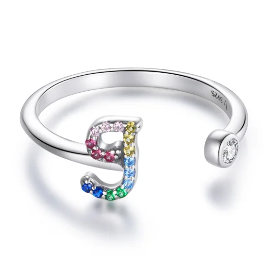 (Bild für) Bunter offener Ring im Pandora-Stil mit Buchstabe J - SCR723-J