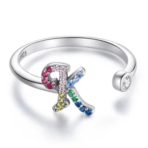 (Bild für) Bunter offener Ring im Pandora-Stil mit Buchstabe K - SCR723-K