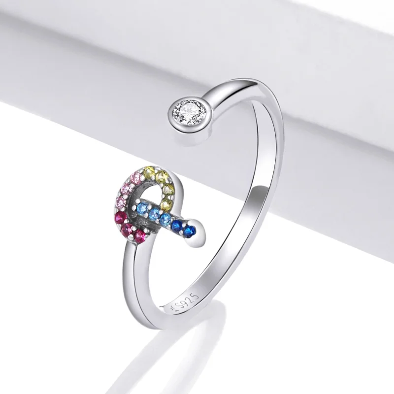 (Bild für) Bunter offener Ring im Pandora-Stil mit dem Buchstaben „P“. - SCR723-P - Ansicht 2