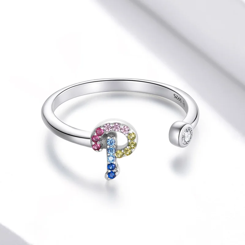 (Bild für) Bunter offener Ring im Pandora-Stil mit dem Buchstaben „P“. - SCR723-P - Ansicht 3