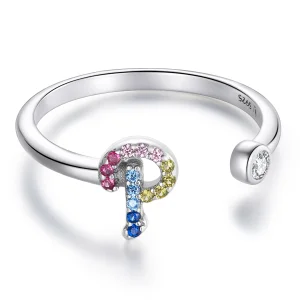 (Bild für) Bunter offener Ring im Pandora-Stil mit dem Buchstaben „P“. - SCR723-P