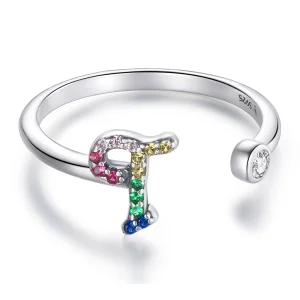 (Bild für) Bunter offener Ring mit Buchstabe T im Pandora-Stil - SCR723-T