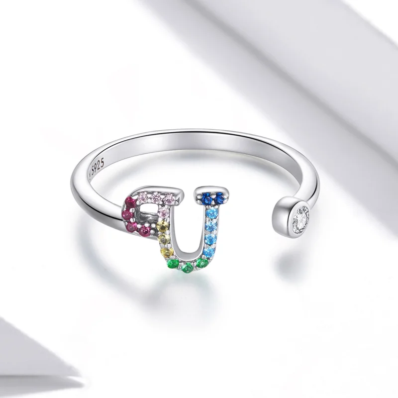 (Bild für) Bunter offener Ring mit Buchstabe U im Pandora-Stil - SCR723-U - Ansicht 3