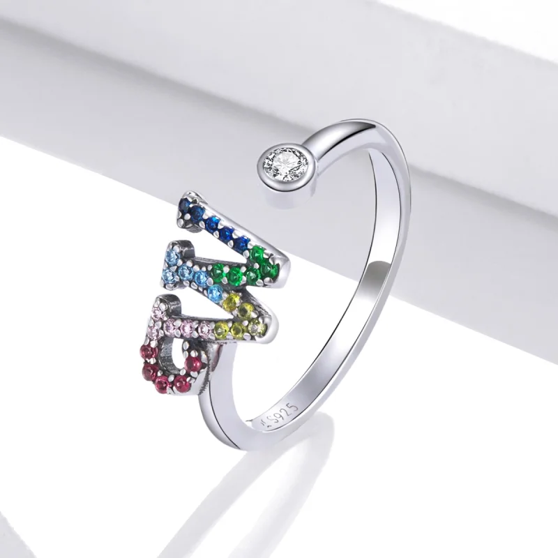 (Bild für) Bunter offener Ring mit Buchstabe W im Pandora-Stil - SCR723-W - Ansicht 2