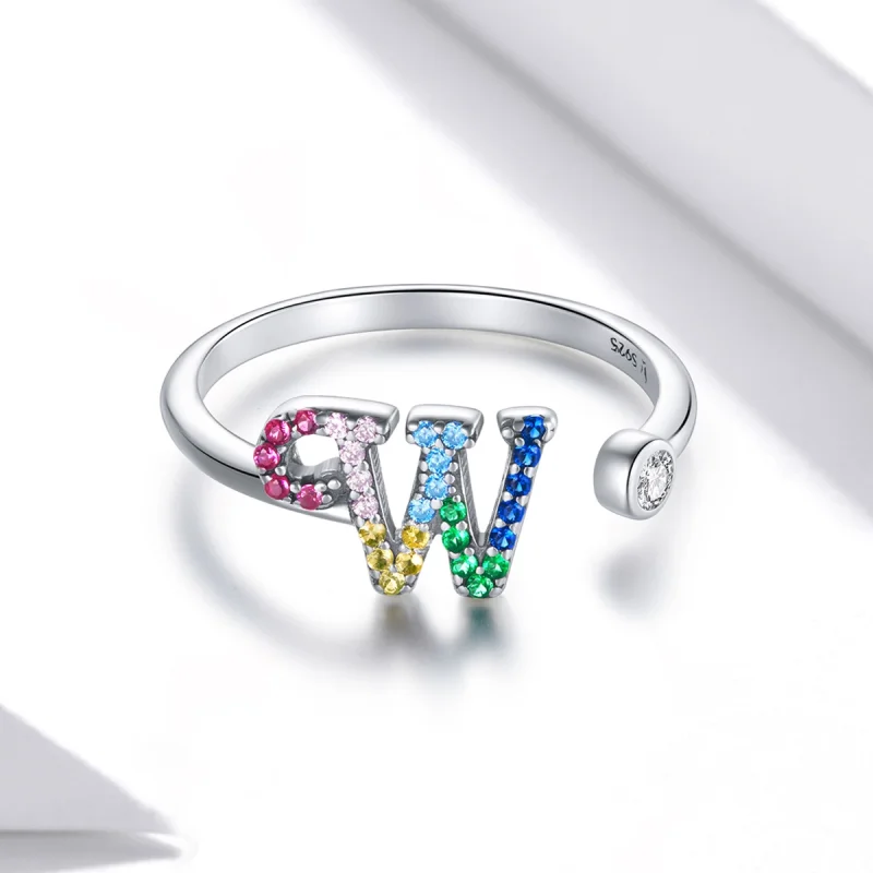 (Bild für) Bunter offener Ring mit Buchstabe W im Pandora-Stil - SCR723-W - Ansicht 3