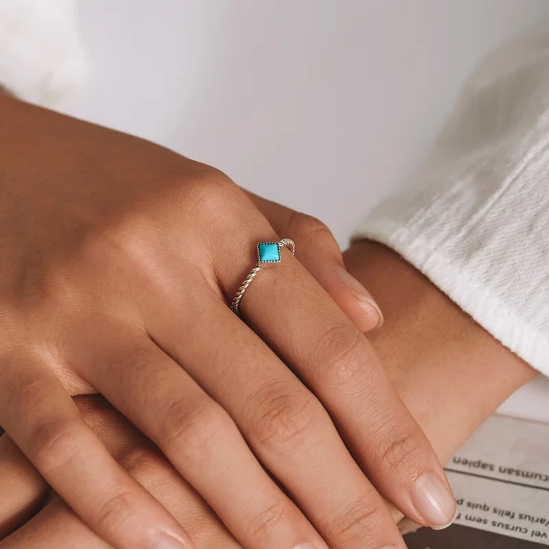 (Bild für) Geometrischer türkisfarbener offener Ring im Pandora-Stil - SCR753 - Ansicht 5