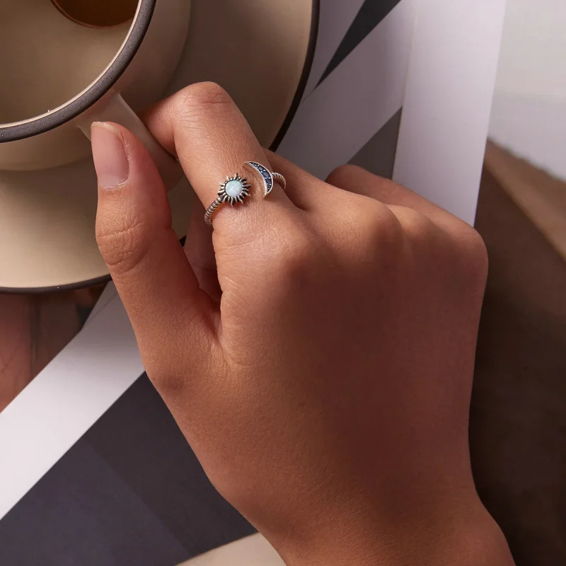 (Bild für) Offener Bestie-Ring im Pandora-Stil mit Sonne, Mond und Sternen - SCR796 - Ansicht 5