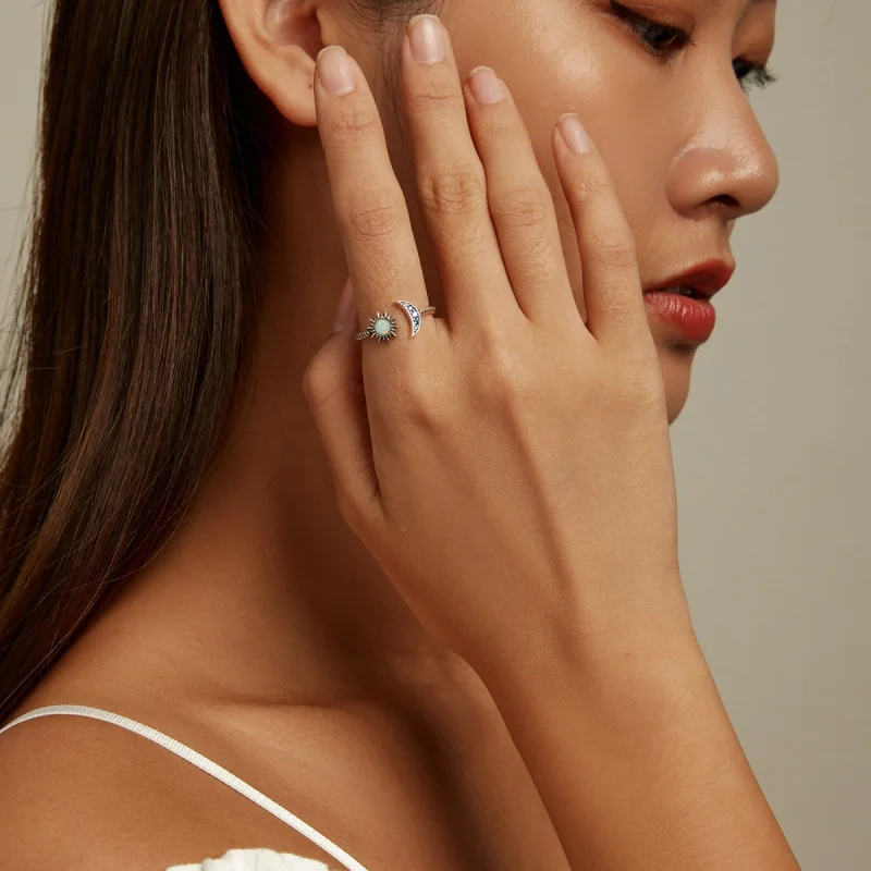 (Bild für) Offener Bestie-Ring im Pandora-Stil mit Sonne, Mond und Sternen - SCR796 - Ansicht 6