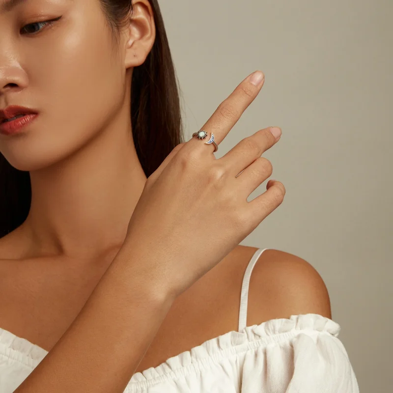 (Bild für) Offener Bestie-Ring im Pandora-Stil mit Sonne, Mond und Sternen - SCR796 - Ansicht 7