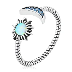 (Bild für) Offener Bestie-Ring im Pandora-Stil mit Sonne, Mond und Sternen - SCR796