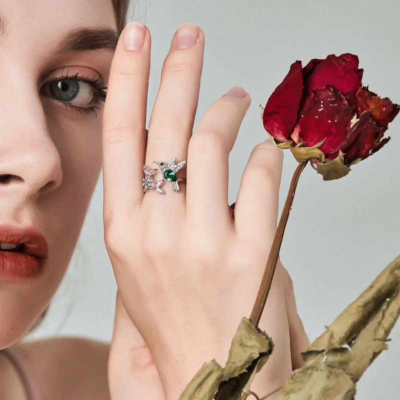 (Bild für) Offener Ring „Geschenk des Kolibri“ im Pandora-Stil aus Silber - BSR016 - Ansicht 2