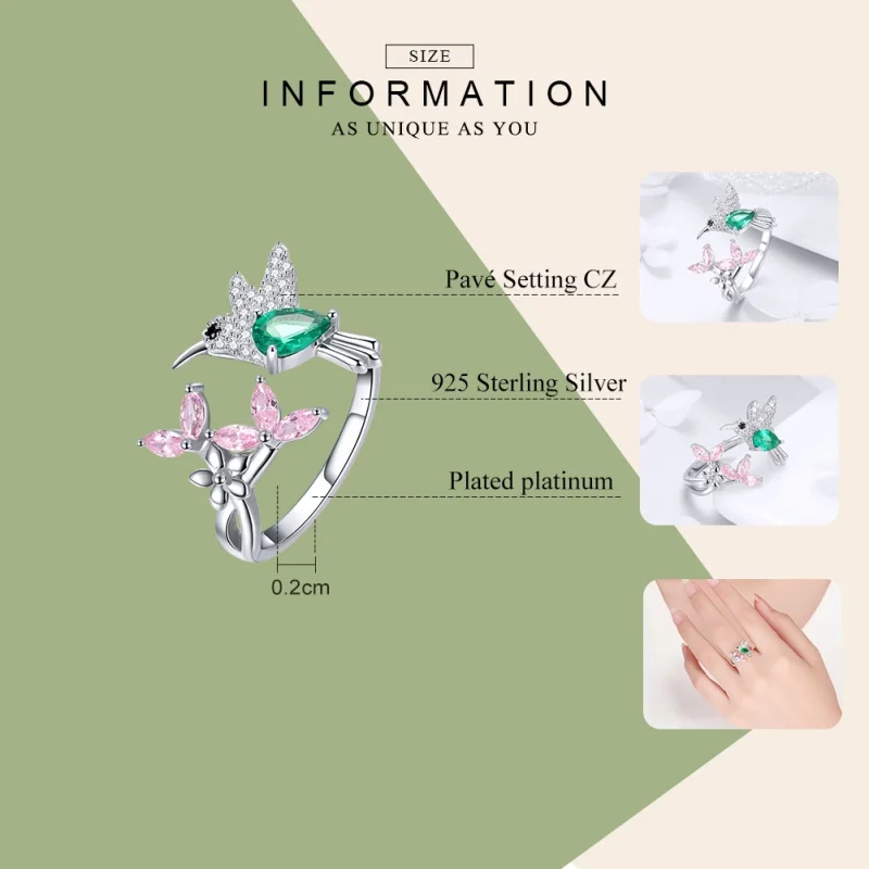 (Bild für) Offener Ring „Geschenk des Kolibri“ im Pandora-Stil aus Silber - BSR016 - Ansicht 7