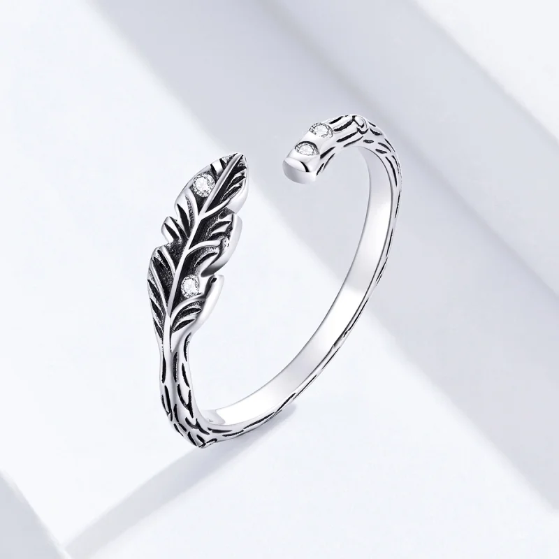 (Bild für) Offener Ring im Pandora-Stil aus Silber mit Vintage-Blättern - SCR639 - Ansicht 2