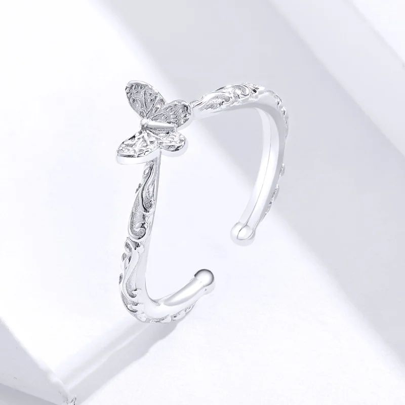 (Bild für) Offener Ring im Pandora-Stil aus Silber mit Vintage-Muster und Schmetterling - S - Ansicht 2