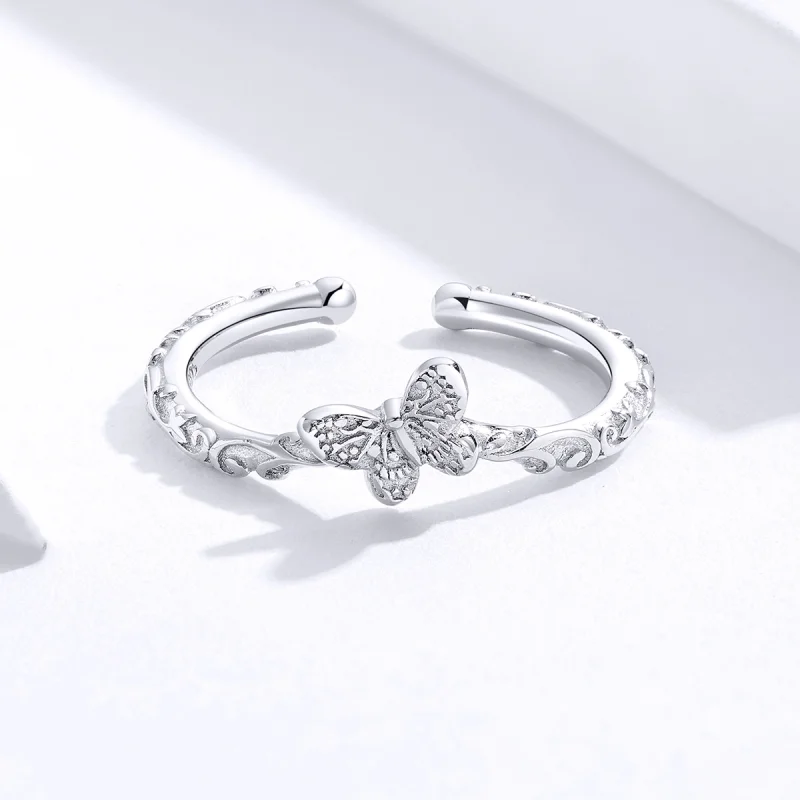 (Bild für) Offener Ring im Pandora-Stil aus Silber mit Vintage-Muster und Schmetterling - S - Ansicht 3