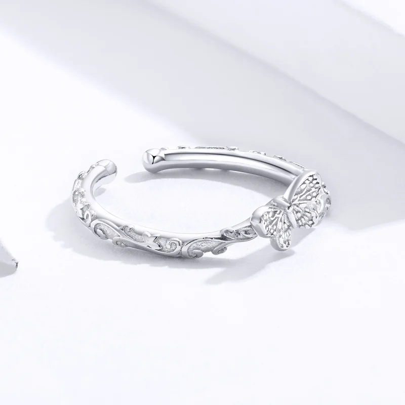 (Bild für) Offener Ring im Pandora-Stil aus Silber mit Vintage-Muster und Schmetterling - S - Ansicht 4