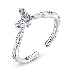 (Bild für) Offener Ring im Pandora-Stil aus Silber mit Vintage-Muster und Schmetterling - SCR634